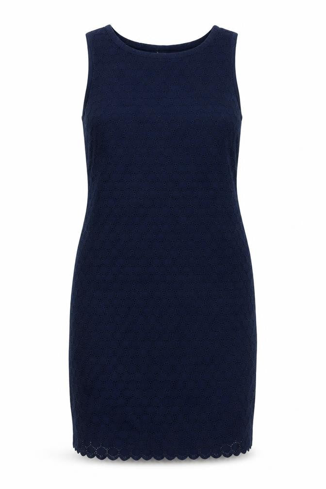 Gap Womens Blue Cotton Pencil Dress Size 4 Boat Neck Zip - Broderie Englaise