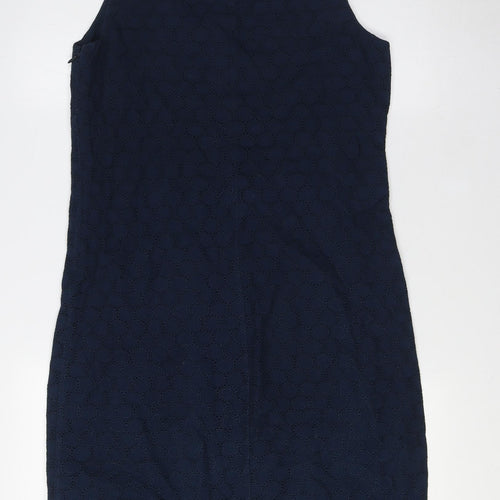 Gap Womens Blue Cotton Pencil Dress Size 4 Boat Neck Zip - Broderie Englaise