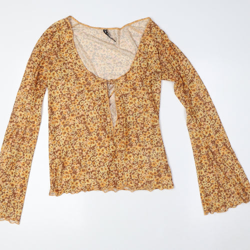 Motel Womens Brown Floral Polyester Basic Button-Up Size M V-Neck