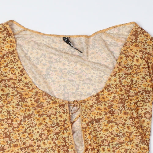 Motel Womens Brown Floral Polyester Basic Button-Up Size M V-Neck