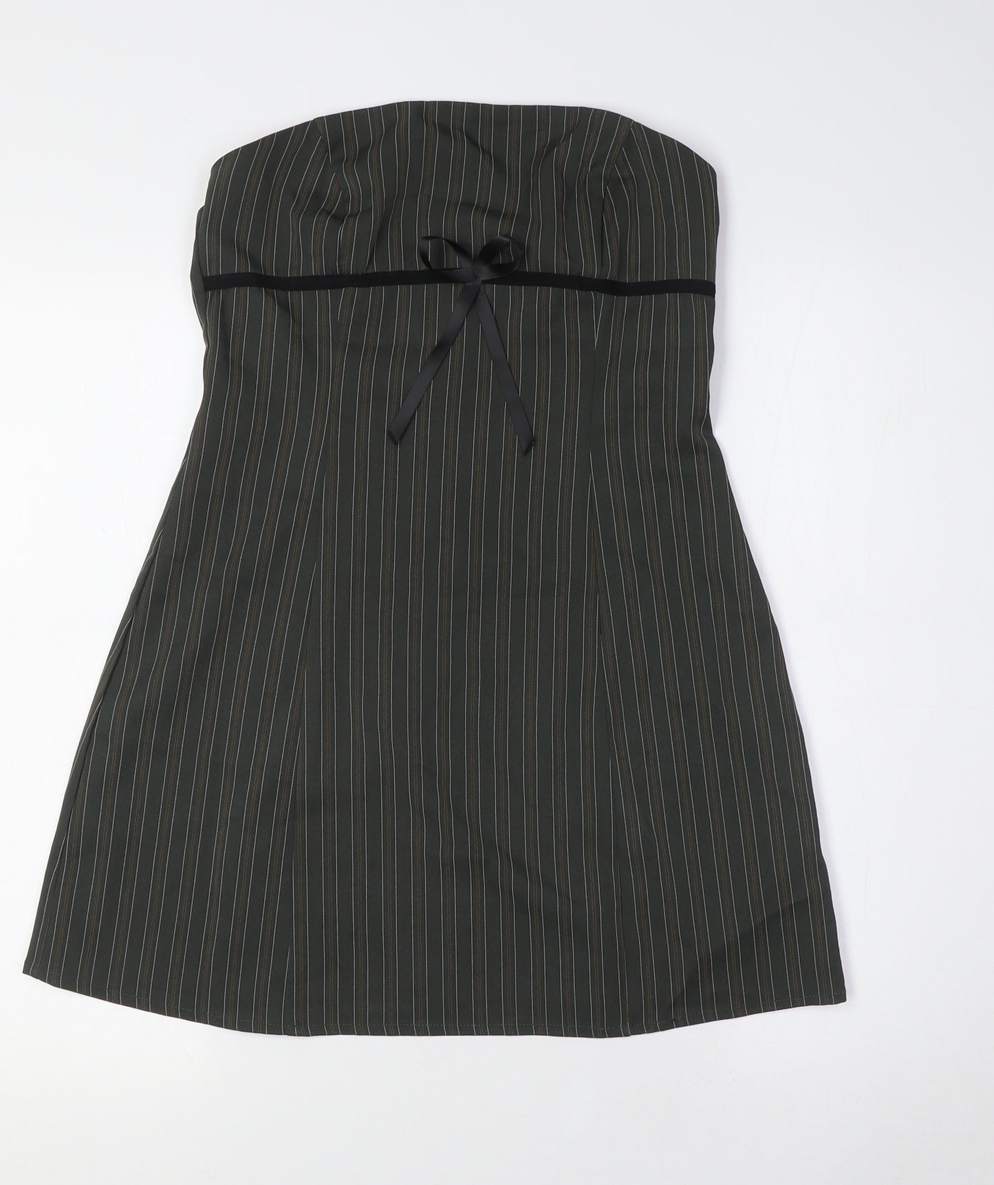 Motel Womens Brown Striped Polyester A-Line Size S Off the Shoulder Zip - High Empire