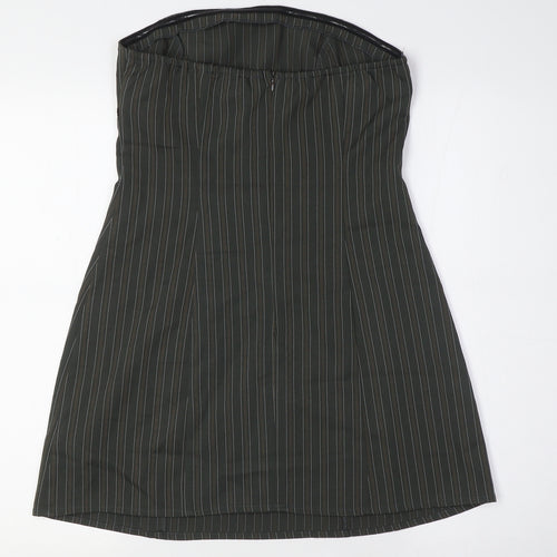Motel Womens Brown Striped Polyester A-Line Size S Off the Shoulder Zip - High Empire
