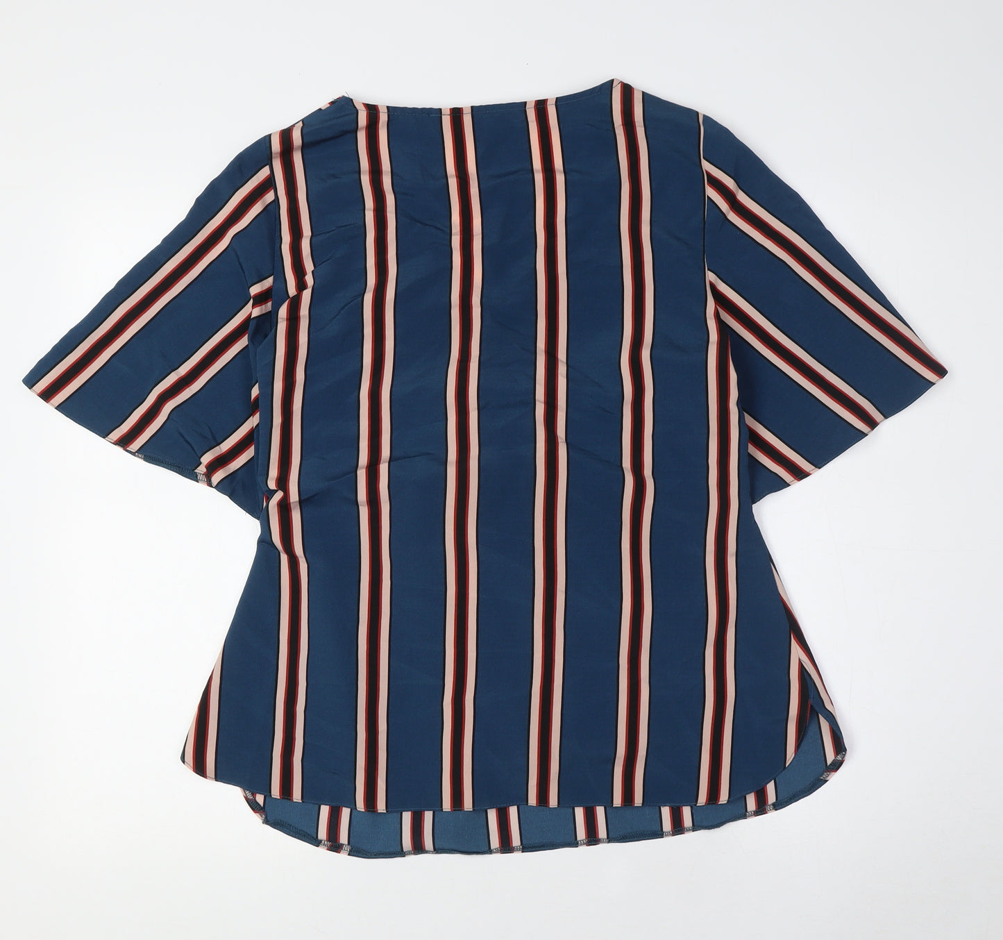 Dorothy Perkins Womens Green Striped Polyester Basic Blouse Size 12 V-Neck - Knot Front
