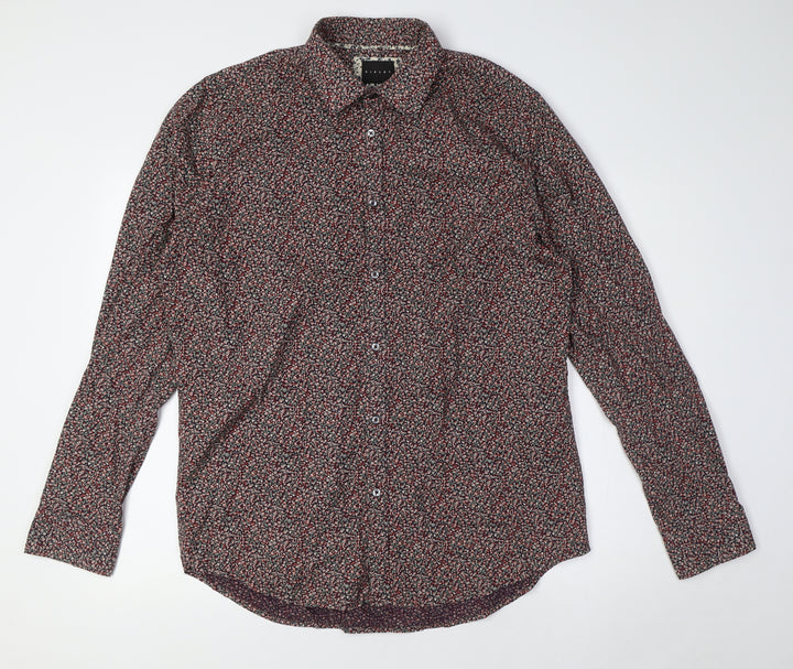 Sisley Mens Multicoloured Floral Cotton Button-Up Size XL Collared Button