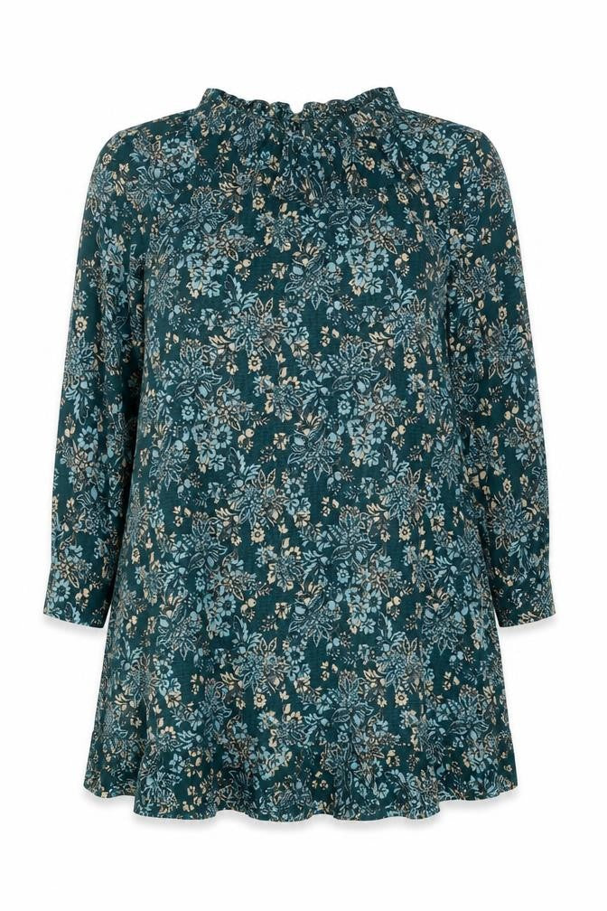 Front view of Next women’s green polyester a-line, size UK 20, round neck - ruffled collar