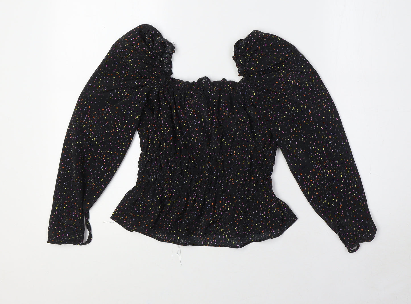 Topshop Womens Multicoloured Polyester Basic Blouse Size 4 Scoop Neck - Smocked Top