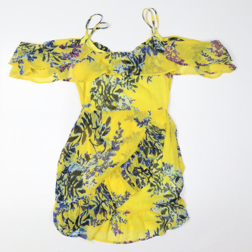 Brave Soul Womens Yellow Polyester A-Line Size XS Scoop Neck - Cold Shoulder