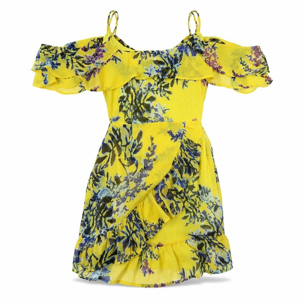 Brave Soul Womens Yellow Polyester A-Line Size XS Scoop Neck - Cold Shoulder
