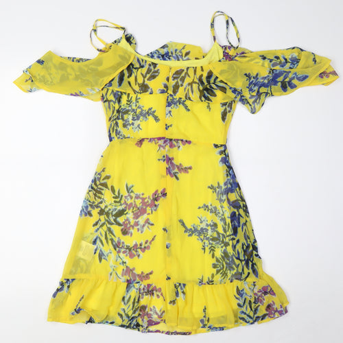 Brave Soul Womens Yellow Polyester A-Line Size XS Scoop Neck - Cold Shoulder