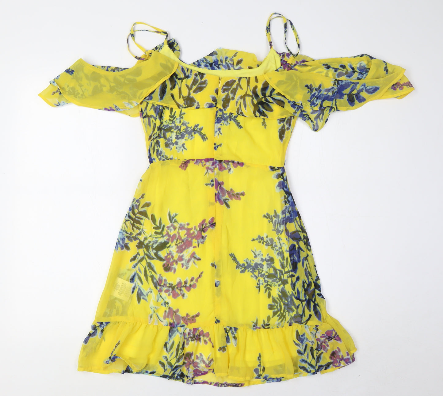 Brave Soul Womens Yellow Polyester A-Line Size XS Scoop Neck - Cold Shoulder