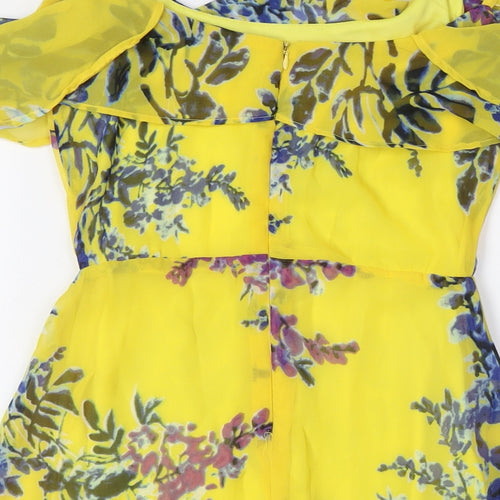 Brave Soul Womens Yellow Polyester A-Line Size XS Scoop Neck - Cold Shoulder