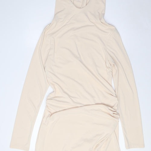 Zara Womens Beige Polyester A-Line Size XL Mock Neck - Hood, Open Back