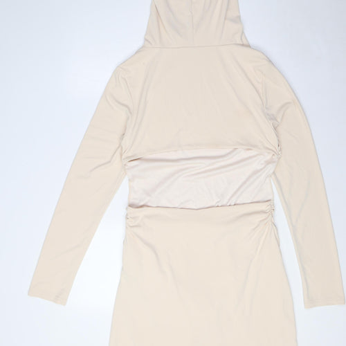 Zara Womens Beige Polyester A-Line Size XL Mock Neck - Hood, Open Back
