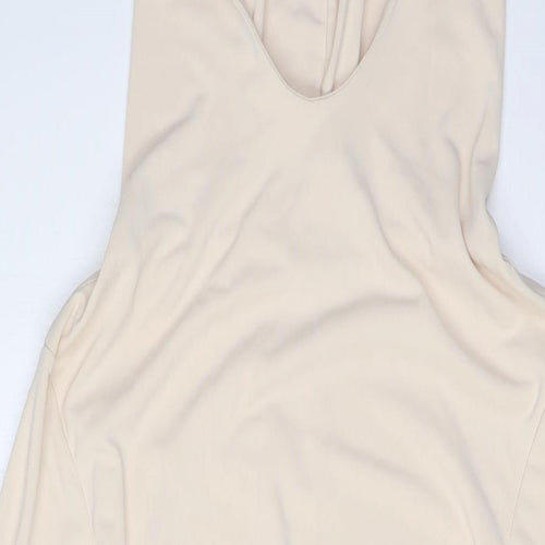 Zara Womens Beige Polyester A-Line Size XL Mock Neck - Hood, Open Back
