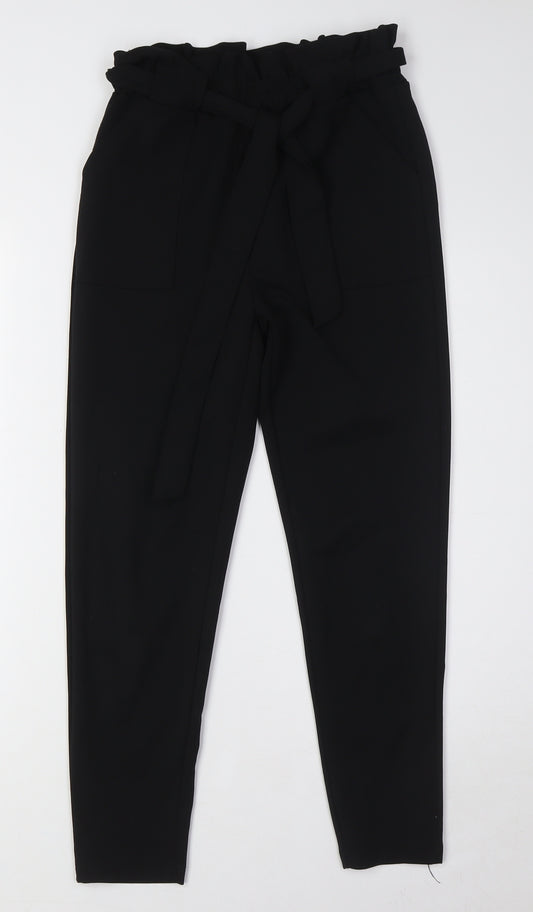 Boohoo Womens Black Polyester Trousers Size 8 L25 in Regular - Elasticated Waist