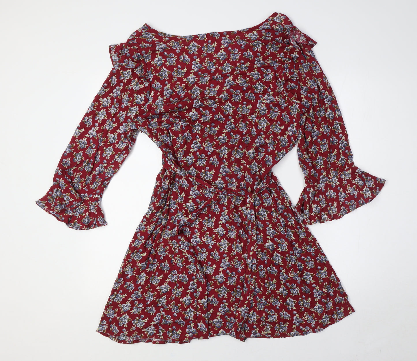 Pink Polkadot Womens Red Floral Rayon A-Line Size L V-Neck Zip