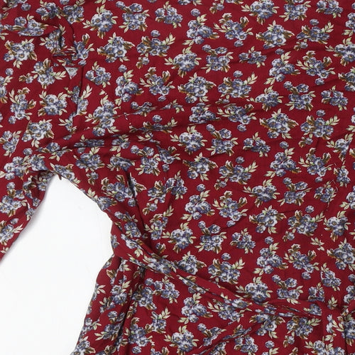 Pink Polkadot Womens Red Floral Rayon A-Line Size L V-Neck Zip