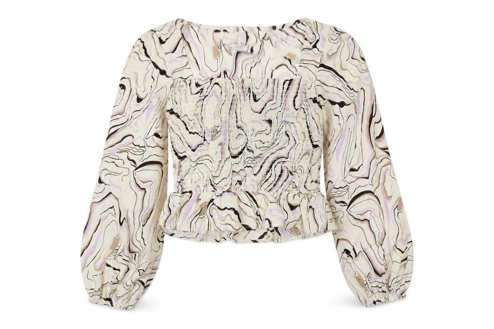 Front view of Brave Soul women’s ivory polyester basic blouse, size M, square neck - smocked top