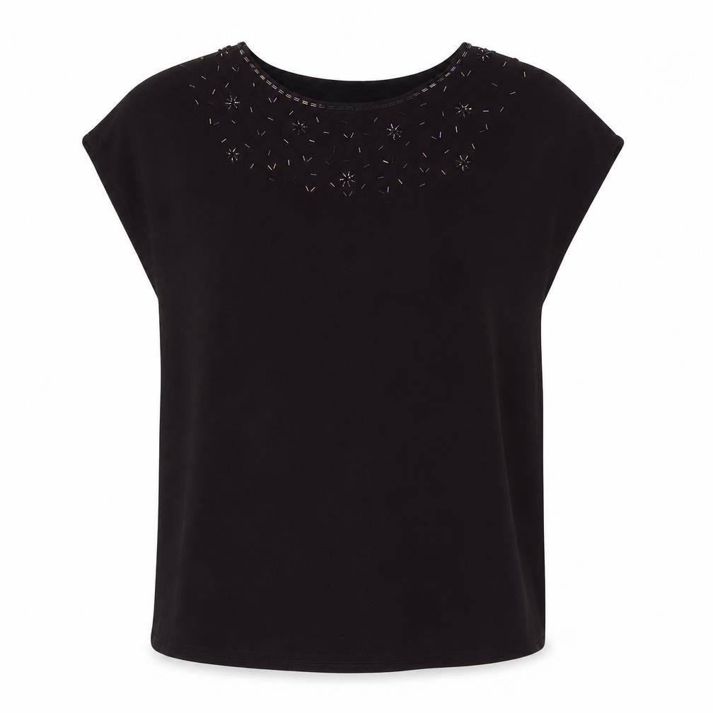 Front view of Viyellapu women’s purple polyester basic blouse, size UK 12, boat neck - embellished collar