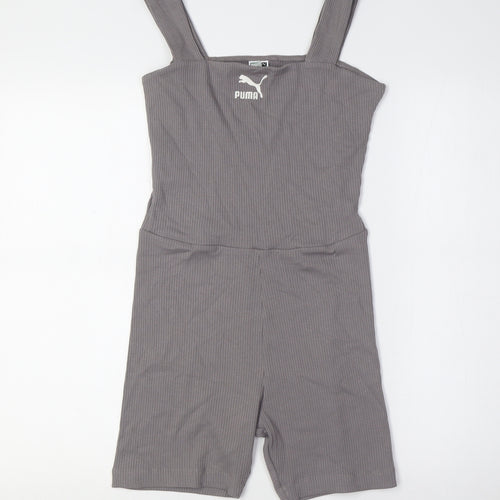 PUMA Womens Grey Cotton Playsuit One-Piece Size XS L5 in - Ribbed