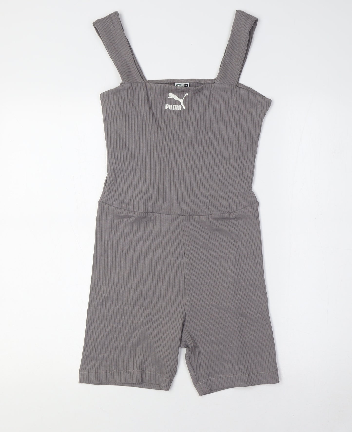 PUMA Womens Grey Cotton Playsuit One-Piece Size XS L5 in - Ribbed