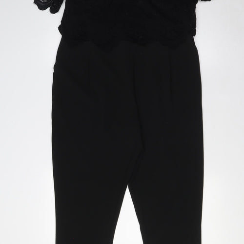 Jacques Vert Womens Black Polyester Jumpsuit One-Piece Size 14 L28 in Zip - Lace Overlay Top