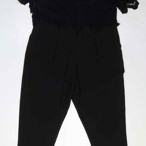 Jacques Vert Womens Black Polyester Jumpsuit One-Piece Size 14 L28 in Zip - Lace Overlay Top