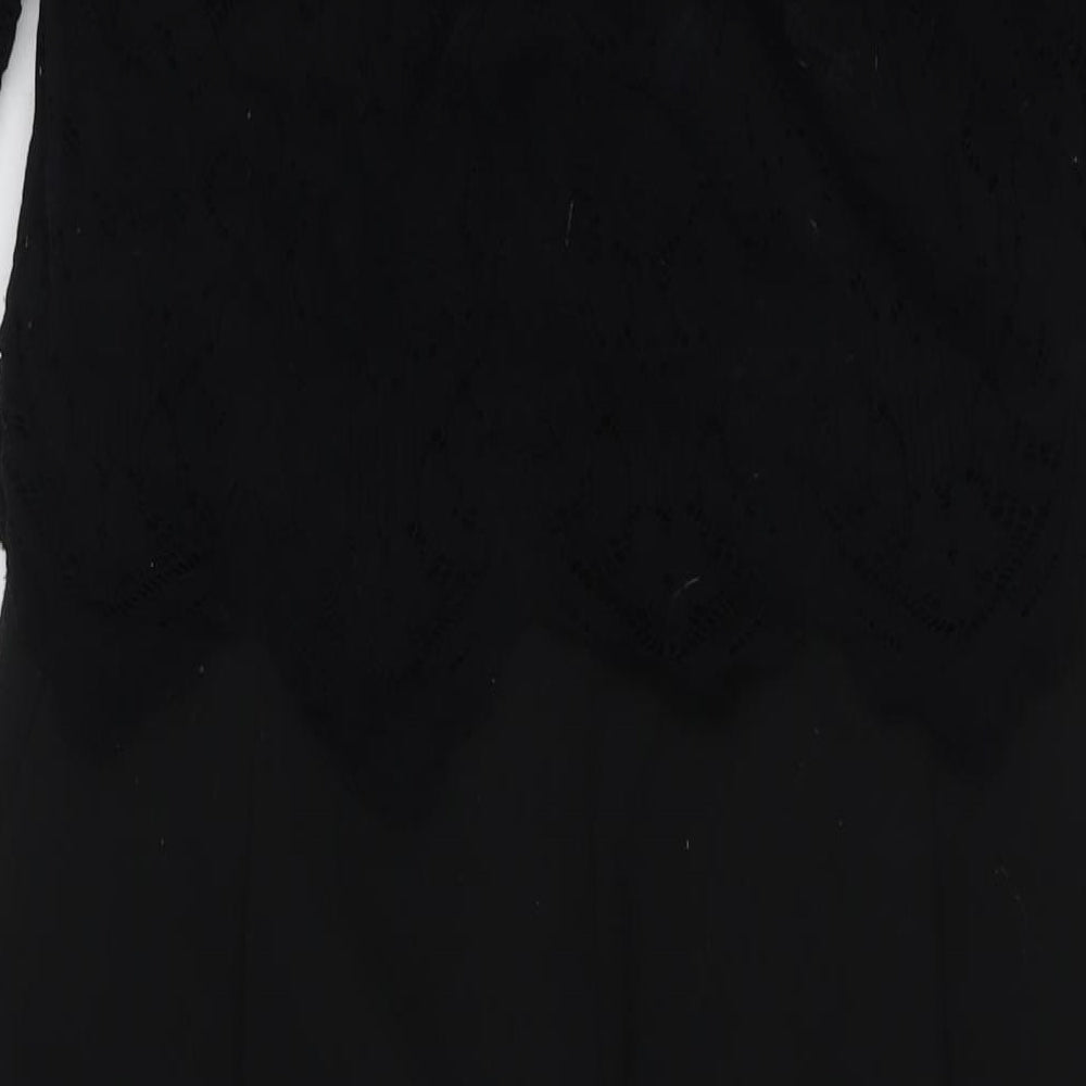 Jacques Vert Womens Black Polyester Jumpsuit One-Piece Size 14 L28 in Zip - Lace Overlay Top