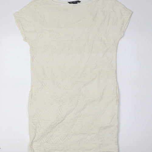 AX Womens Ivory Cotton Pencil Dress Size 4 Boat Neck - Lace Overlay