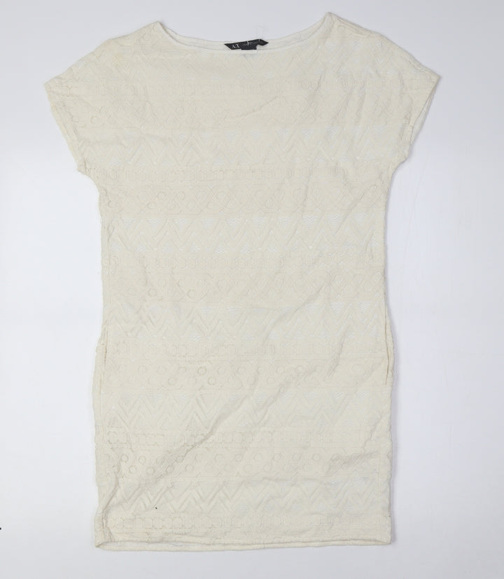 AX Womens Ivory Cotton Pencil Dress Size 4 Boat Neck - Lace Overlay