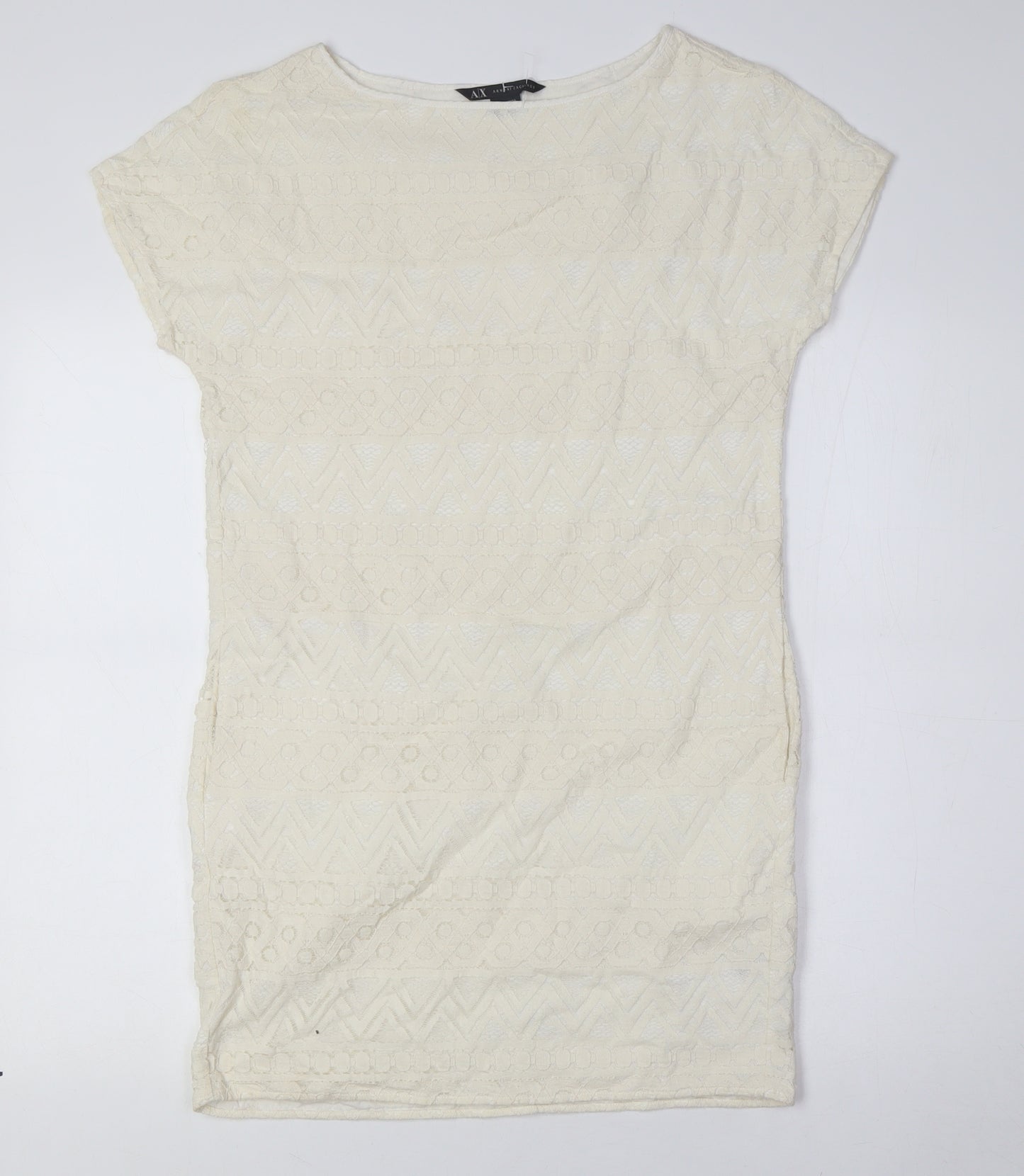 AX Womens Ivory Cotton Pencil Dress Size 4 Boat Neck - Lace Overlay