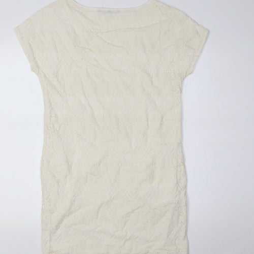 AX Womens Ivory Cotton Pencil Dress Size 4 Boat Neck - Lace Overlay