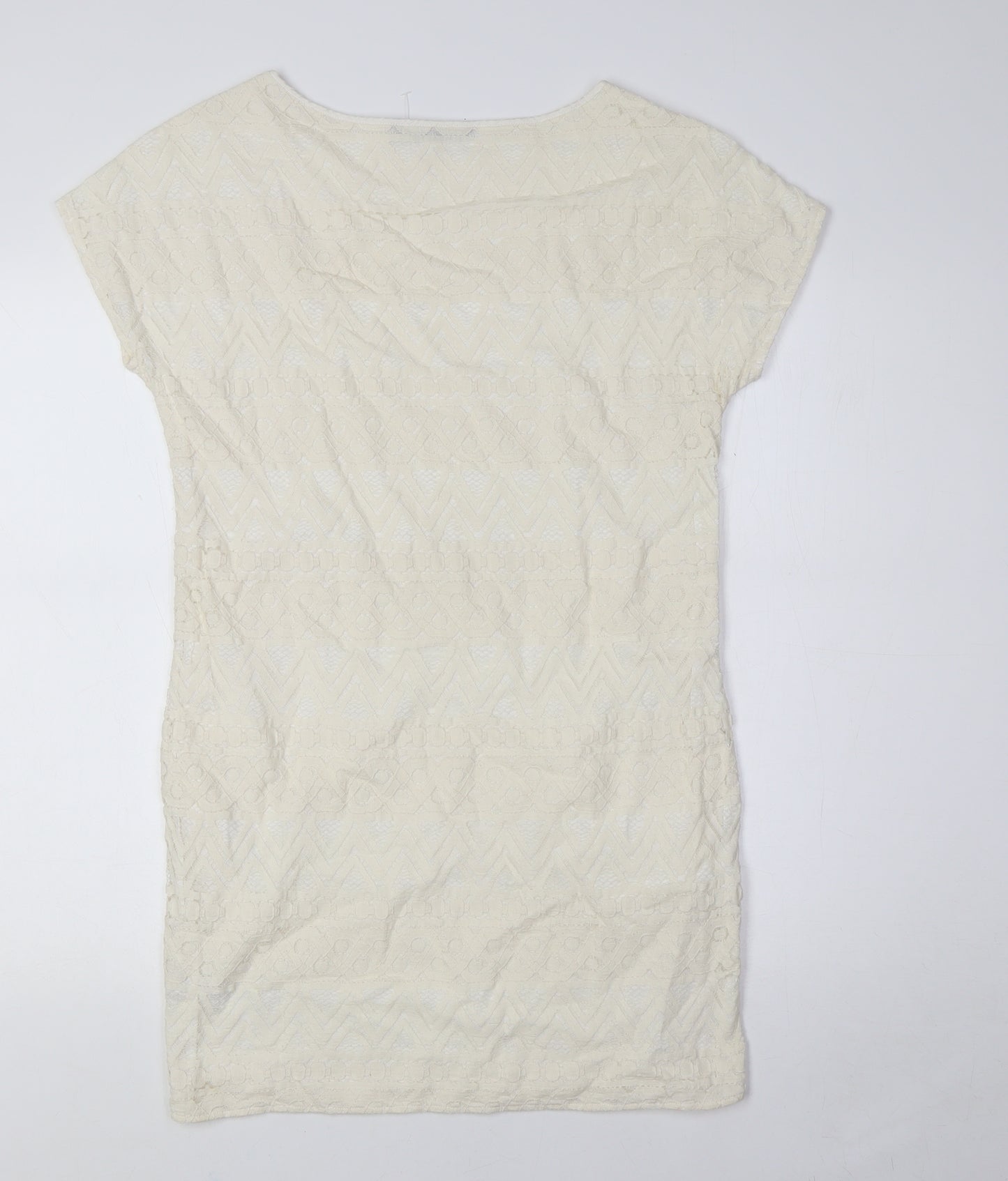 AX Womens Ivory Cotton Pencil Dress Size 4 Boat Neck - Lace Overlay