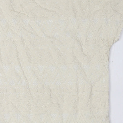 AX Womens Ivory Cotton Pencil Dress Size 4 Boat Neck - Lace Overlay