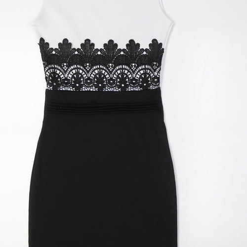 Glamour Babe Womens Black Polyester Pencil Dress Size 8 Round Neck - Lace Waist