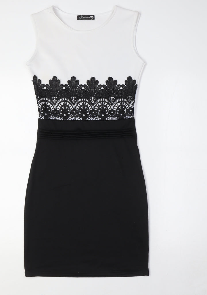 Glamour Babe Womens Black Polyester Pencil Dress Size 8 Round Neck - Lace Waist