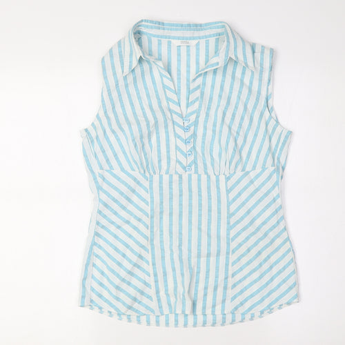 Marks and Spencer Womens Green Striped Cotton Basic Button-Up Size 8 Collared