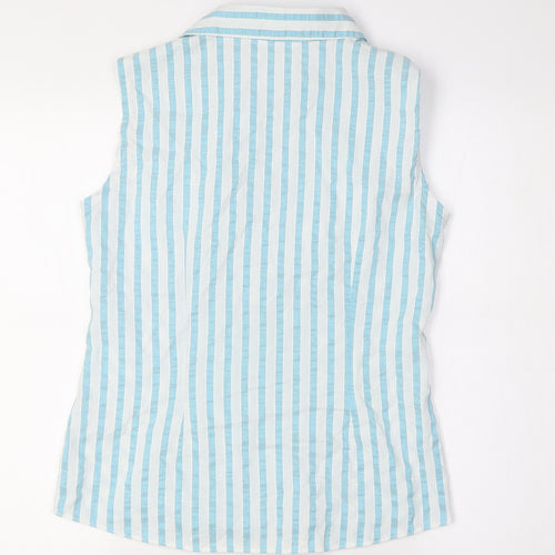 Marks and Spencer Womens Green Striped Cotton Basic Button-Up Size 8 Collared