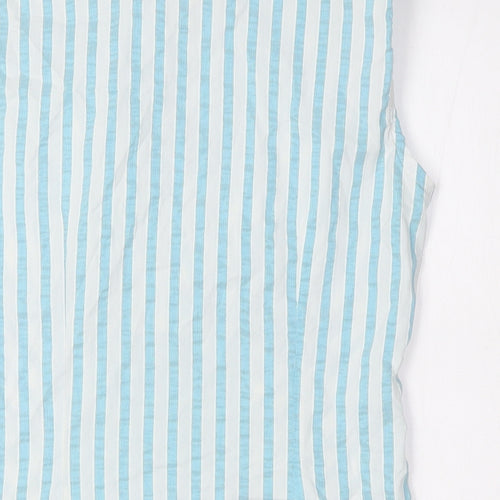 Marks and Spencer Womens Green Striped Cotton Basic Button-Up Size 8 Collared