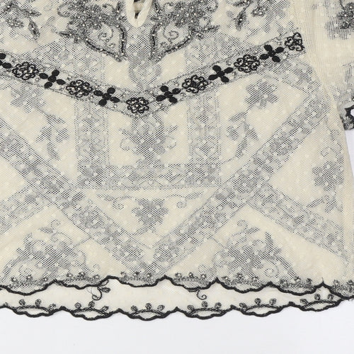 Zara Womens Ivory Polyester Cropped Button-Up Size S Mock Neck - Lace