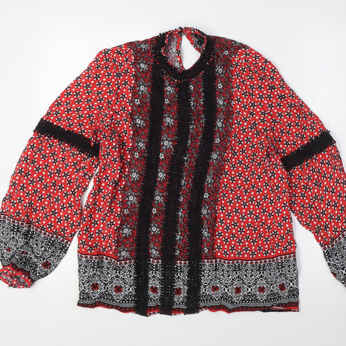 River Island Womens Red Viscose Basic Button-Up Size 12 Mock Neck