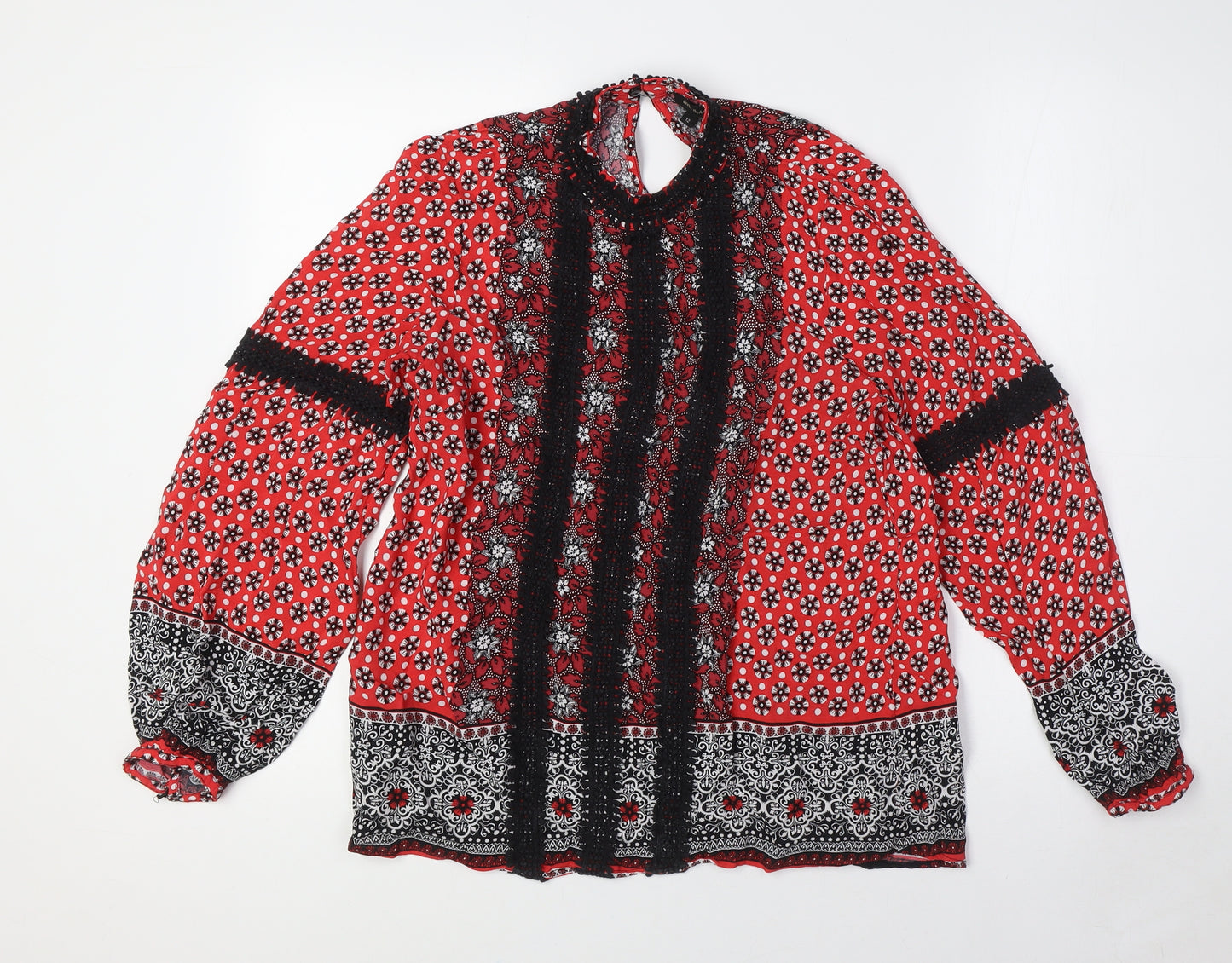 River Island Womens Red Viscose Basic Button-Up Size 12 Mock Neck