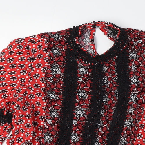 River Island Womens Red Viscose Basic Button-Up Size 12 Mock Neck