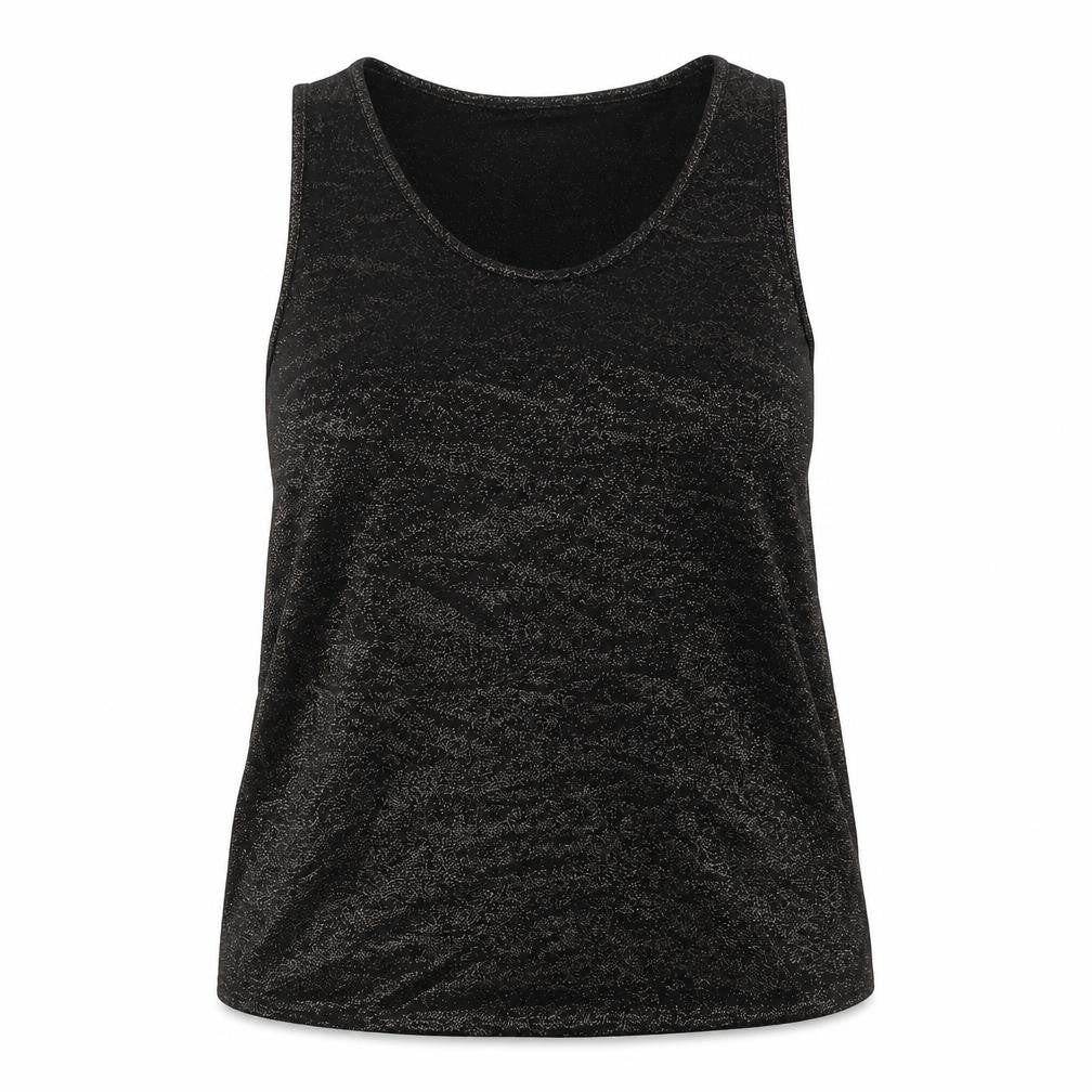Front view of Next women’s black viscose basic tank, size UK 14, round neck - gold fleck