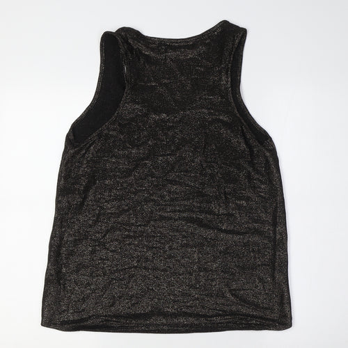 NEXT Womens Black Viscose Basic Tank Size 14 Round Neck - Gold Fleck