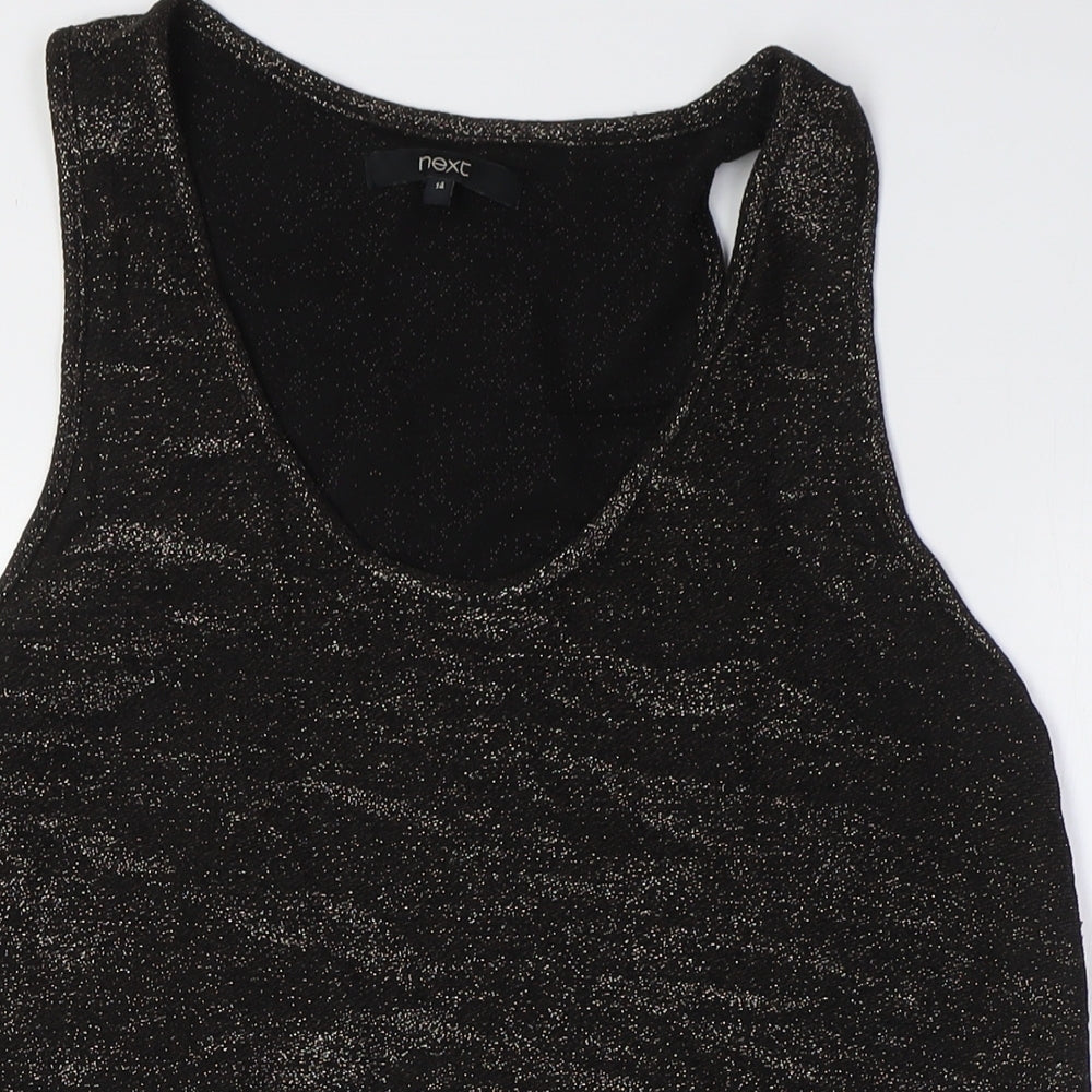 NEXT Womens Black Viscose Basic Tank Size 14 Round Neck - Gold Fleck
