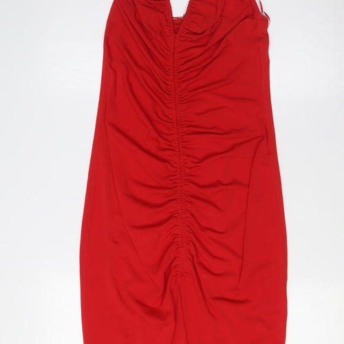 Zara Womens Red Polyester A-Line Size S Halter Tie