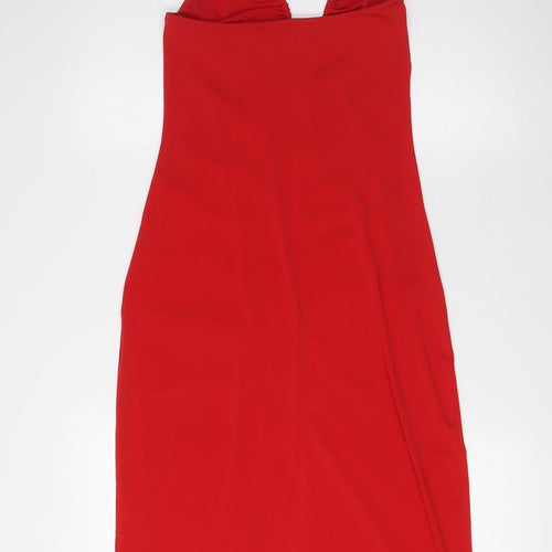 Zara Womens Red Polyester A-Line Size S Halter Tie