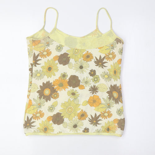 Animal Womens Yellow Floral Cotton Camisole T-Shirt Size 10 Scoop Neck