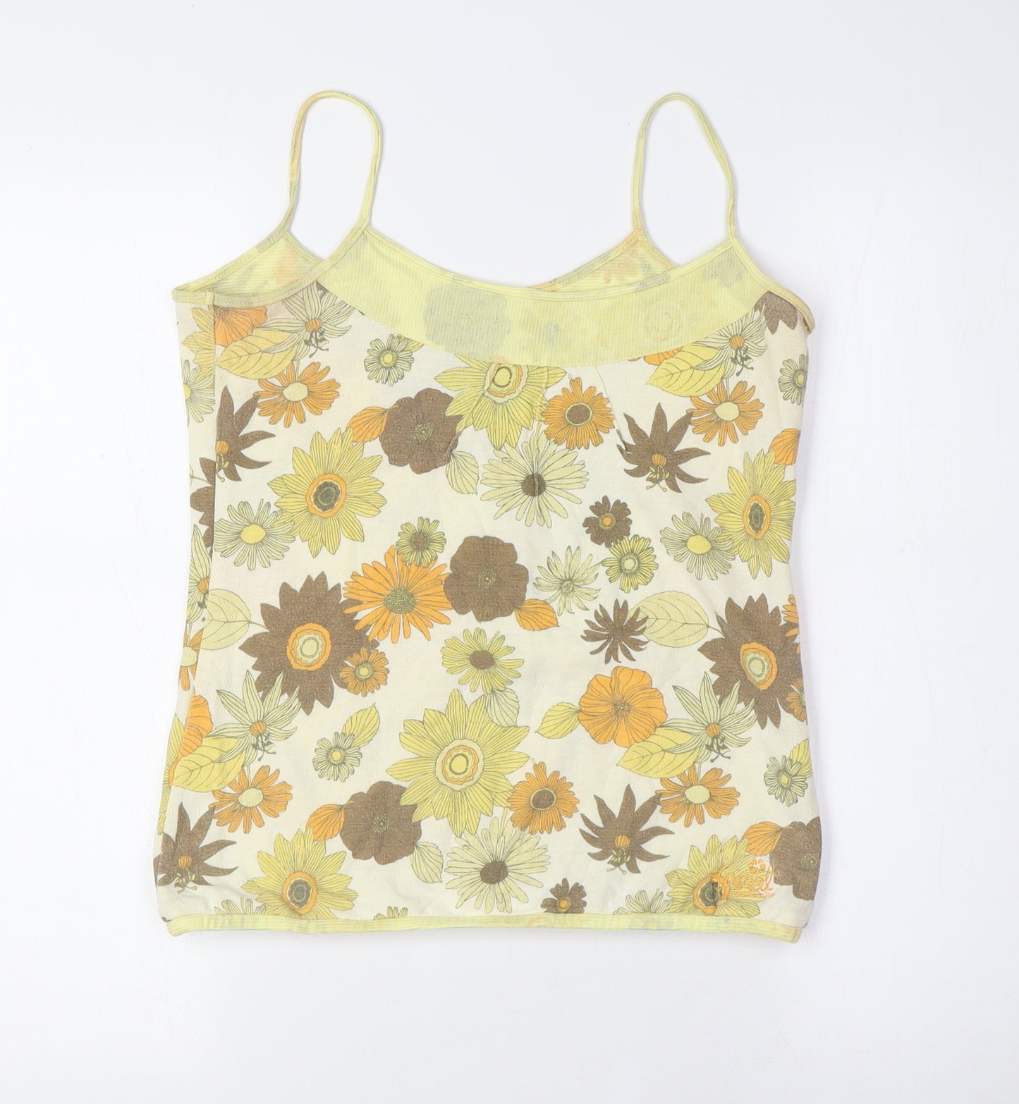 Animal Womens Yellow Floral Cotton Camisole T-Shirt Size 10 Scoop Neck